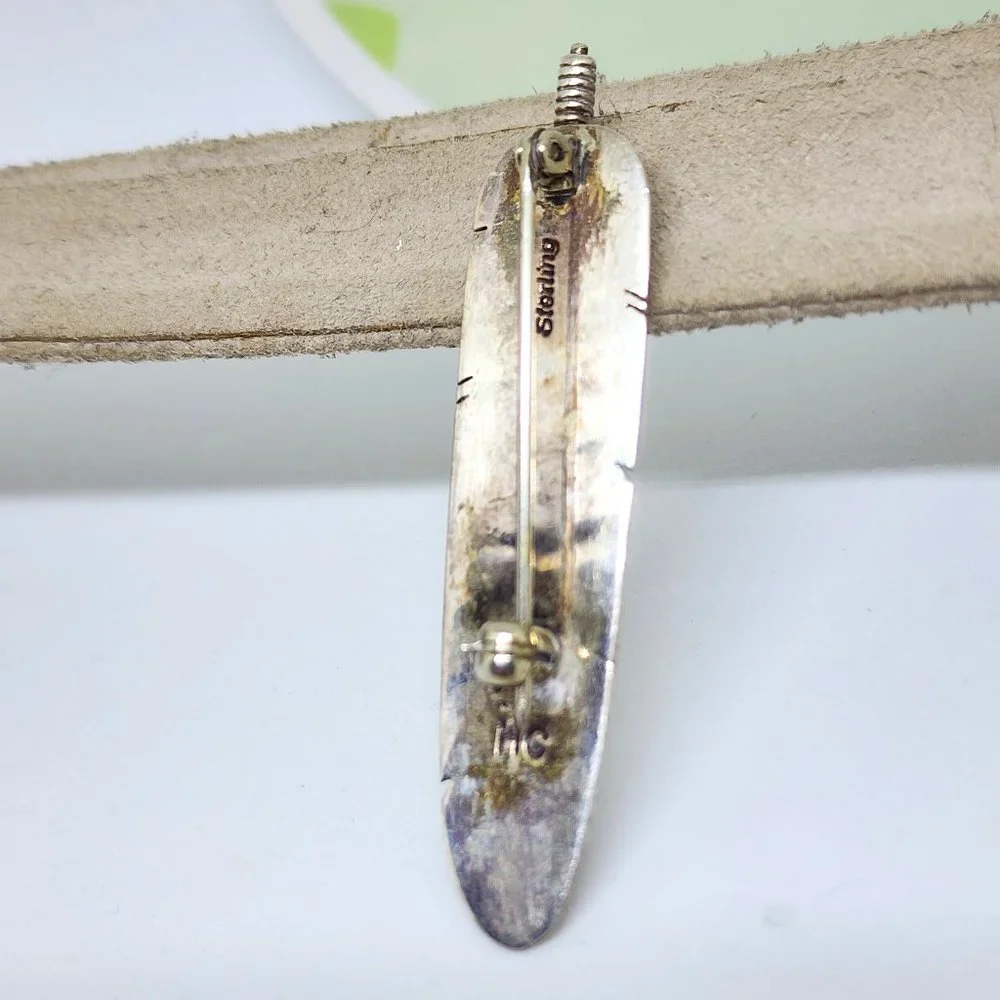 Navajo Sterling Silver High Detail Feather Brooch Pin by Herbert Cayatineto